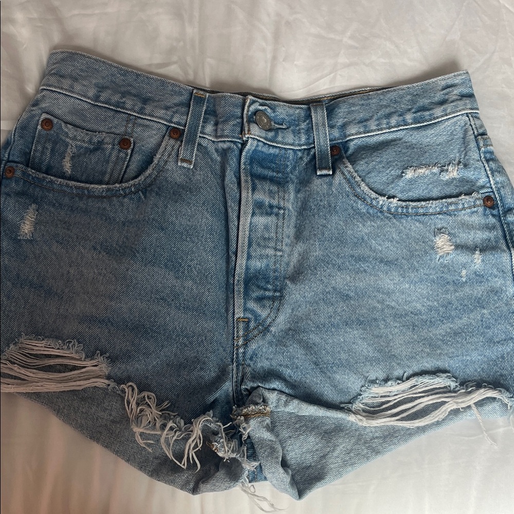 Levi's Light Blue Distressed Jean Shorts
